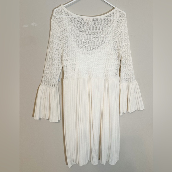 Sundance Ivory Pointelle Josalyn, BellSleeves Sweater Dress with Lining- size PL - Picture 3 of 11